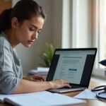 Nursing student studying NCLEX with laptop showing UWorld, Kaplan book, flashcards and stethoscope on desk